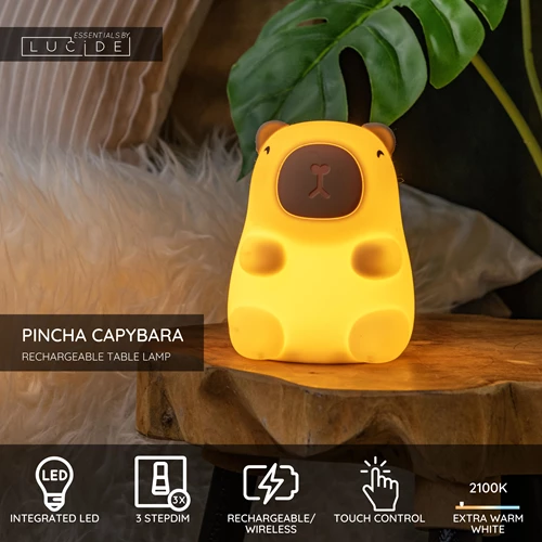Lucide PINCHA CAPYBARA - Rechargeable Table lamp Children - Battery pack- LED 3 StepDim - 1x0,5W 2100K - Cream | Essential - USP